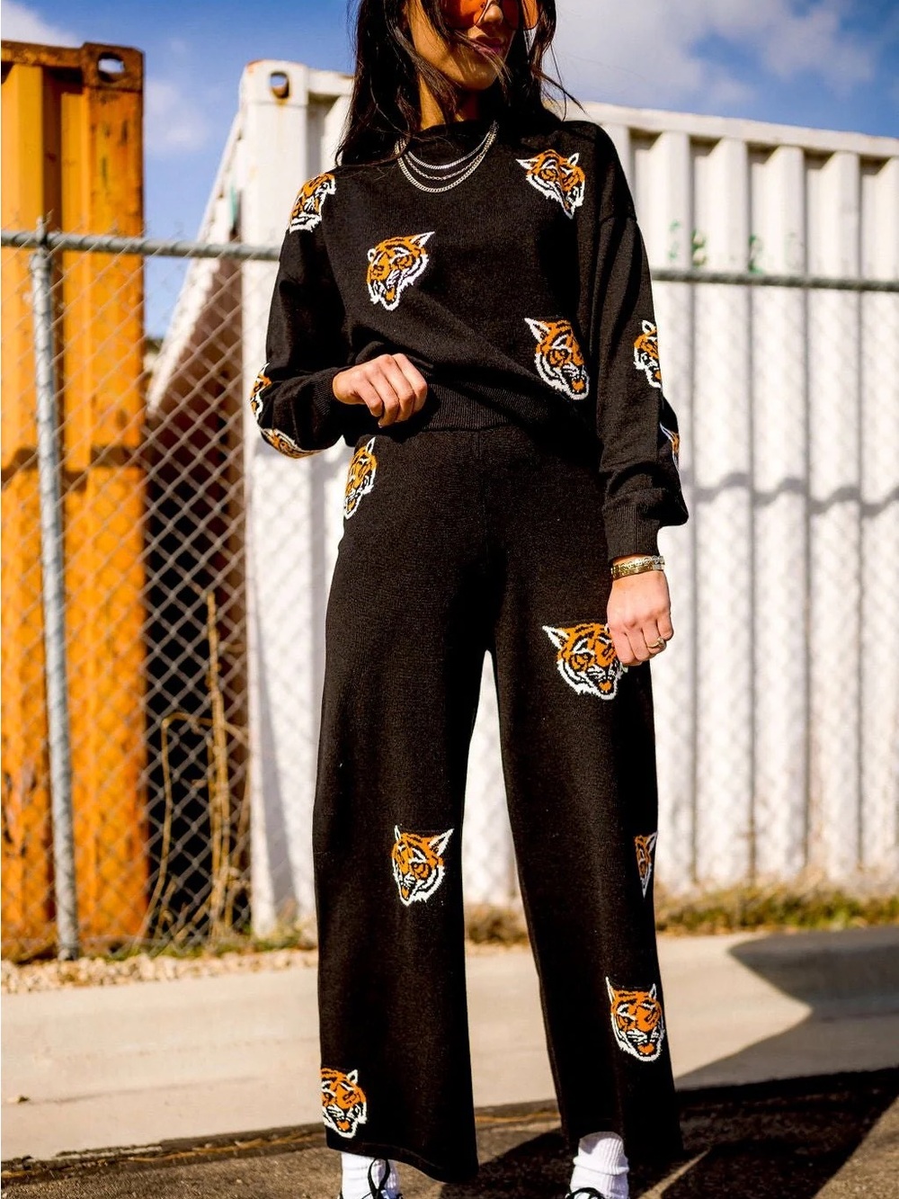 SOLD OUT Dressed in LALA Fierce Female Knit Playsuit Tiger Print Set
